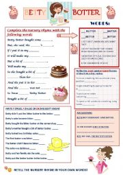 English Worksheet: Betty Botter - Nursery Rhyme