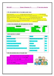 English Worksheet: review of semester n 1 for 7th forms of basic education