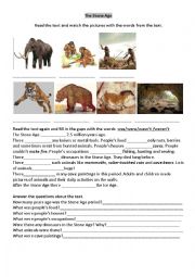 English Worksheet: The Stone Age and The Ice Age