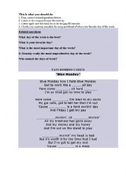 English Worksheet: Blue Monday Song Workseet