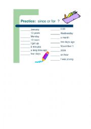 English Worksheet: since/for