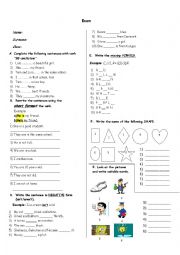 English Worksheet: Verb Be,Colors, Shapes, Vocabulary