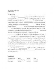 English Worksheet: Absolutely Invincible Chapter One Cloze Activity