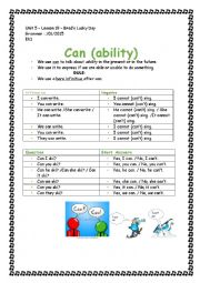 English Worksheet: Can for ability