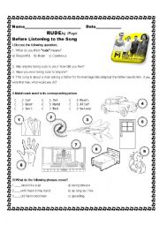 English Worksheet: RUDE - Includes 5 different Activities