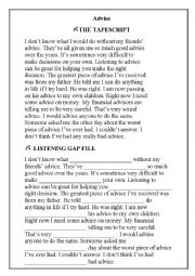 English Worksheet: grammer Advice