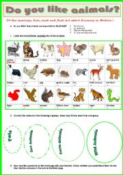 English Worksheet: Animals in Britain  -  Reading + vocabulary exercises + Key