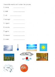 English Worksheet: weather - unscramble the words