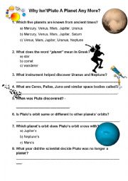 English Worksheet: Why isnt Pluto a planet anymore