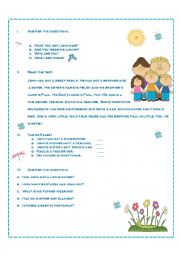 English Worksheet: reading worksheet