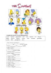 English Worksheet: family members- the simpsons