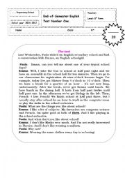 English Worksheet: end of semester test number one 8th form