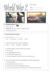 English Worksheet: world war Z worksheet 2