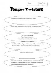 English Worksheet: Tongue Twisters