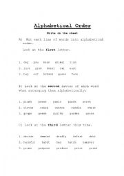 English Worksheet: alphabetical order