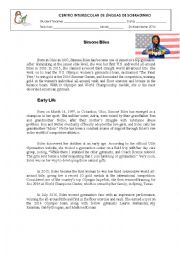 English Worksheet: Simone Biles Sports