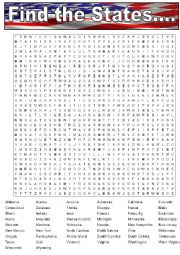 English Worksheet: find the states crosswords