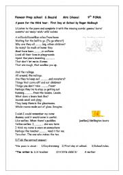 English Worksheet: a poem about first day at school