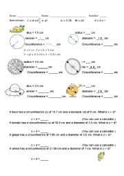 English Worksheet: Circumference and pi