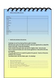 English Worksheet: vocabulary + reading and questions + quiz