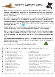 English Worksheet: Bertie the dog rescues Fluffy the kitten