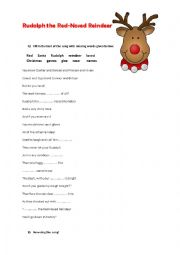 English Worksheet: Rudolph the Red-Nosed Reindeer Song + Colouring