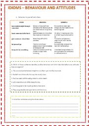 English Worksheet: Behaviour and attitudes idioms