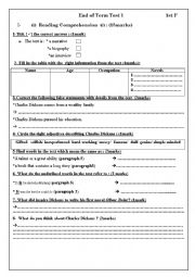 English Worksheet: End of Term Test1 : 1st Form 
