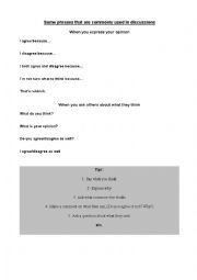 English Worksheet: Some phrases that are commonly used in discussions