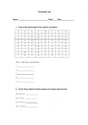 Vegetables vocabulary worksheet or test