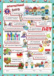 English Worksheet: December International Days