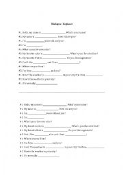 English Worksheet: Dialogue for Beginners