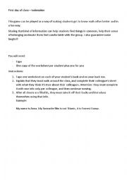 English Worksheet: First Day Icebreaker - Speaking - Introducing Yourself
