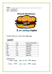 English Worksheet: Present Continuous Affirmative
