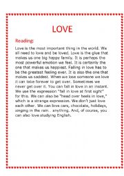 English Worksheet: love