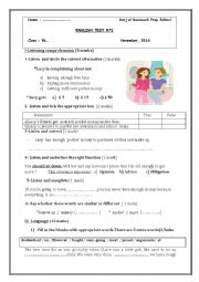 English Worksheet: 9th form (Test Mid-Term N1)