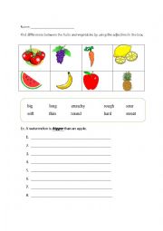 English Worksheet: Comparing fruits and veggies using comparative adjectives