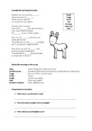 English Worksheet: Rudolph the Red Nosed Reindeer (listening and comprehension)