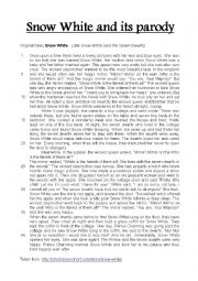 English Worksheet: Snow White and a parody