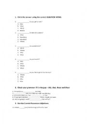 English Worksheet: question words, demostratives adjectives and reading comprehension 