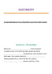 English Worksheet: ELECTRICITY