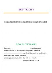 English Worksheet: ELECTRICITY