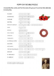 English Worksheet: poppy day double puzzle