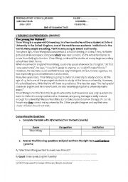 English Worksheet: enf-of semester test1