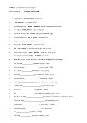English Worksheet:   present simple  ss sh tch x   special Verbs