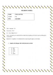 English Worksheet: reading skill