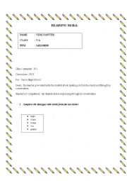 English Worksheet: reading skill