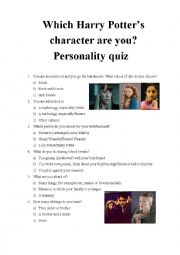 English Worksheet: Which Harry Potters character are you? Personality quiz 18