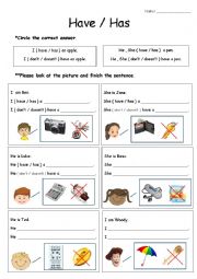 English Worksheet: Have and Has