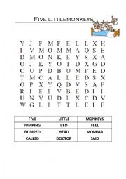 Five little monkeys - wordsearch